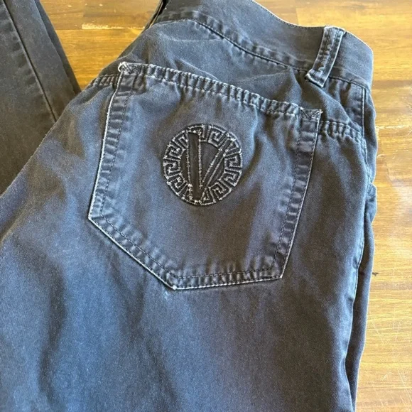Vintage Versace Jeans Collection Pants Mens 32 Straight Logo Black Distressed